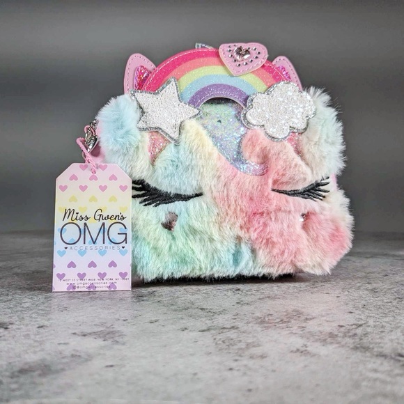 NWT OMG Accessories | Pink & Blue Gwen Tie-Dye Rainbow Crown Crossbody Bag - Picture 2 of 3
